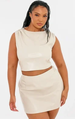 Plus Cream Faux Leather Micro Mini Skirt