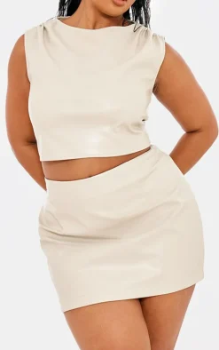Plus Cream Faux Leather Micro Mini Skirt