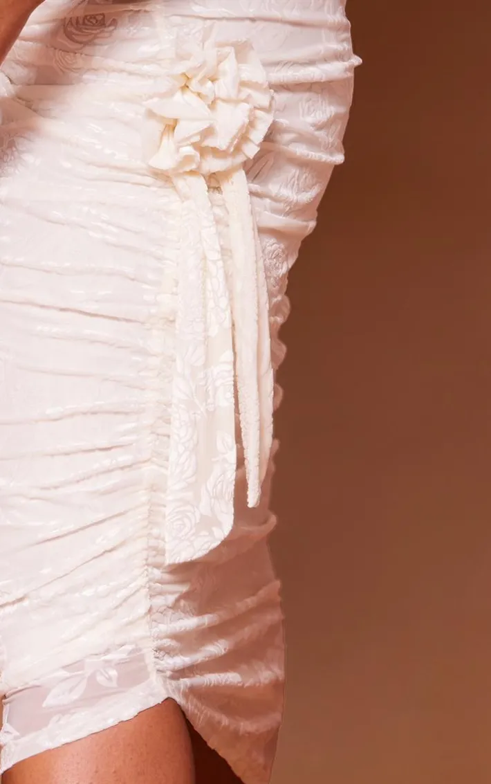 Plus Cream Floral Devore Ruched Maxi Skirt