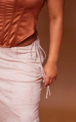 Plus Cream Floral Lined Mesh Tie Side Low Rise Maxi Skirt