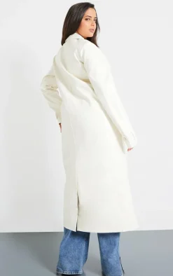 Plus Cream High Shine Textured Faux Leather Maxi Coat