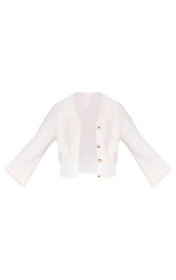 Plus Cream Knit Rib Button Cardigan