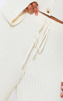 Plus Cream Knit Rib Wide Leg Pants