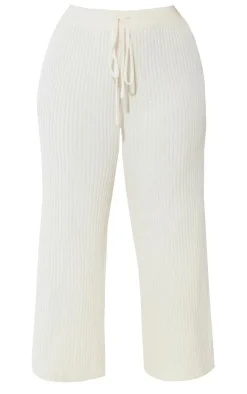 Plus Cream Knit Rib Wide Leg Pants