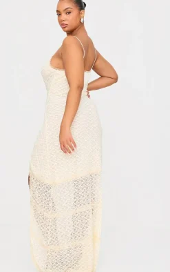 Plus Cream Lace Mesh Cut Out Maxi Dress
