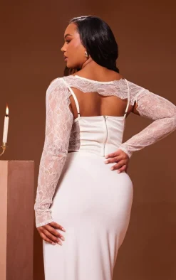 Plus Cream Lace Satin Insert Sleeve Detail Corset