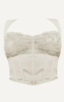Plus Cream Lace Trim Corset Top