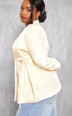 Plus Cream Lace Up Waist Blazer
