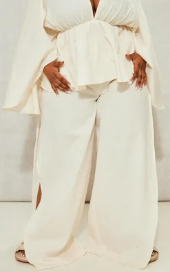 Plus Cream Linen Look Drape Detail Pants