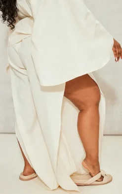 Plus Cream Linen Look Drape Detail Pants