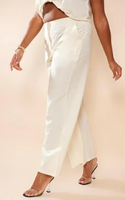Plus Cream Linen Look Straight Leg Pants
