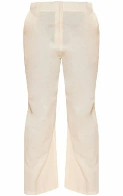 Plus Cream Linen Look Straight Leg Pants