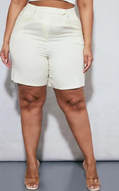 Plus Cream Linen Look Tailored Shorts