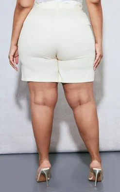 Plus Cream Linen Look Tailored Shorts