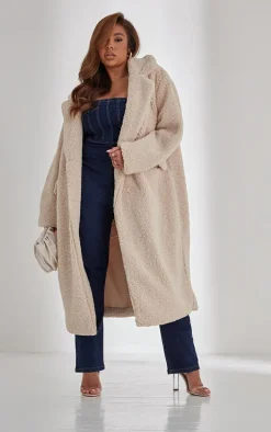 Plus Cream Longline Borg Coat