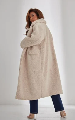 Plus Cream Longline Borg Coat