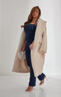 Plus Cream Longline Borg Coat