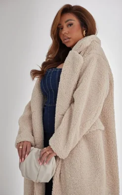 Plus Cream Longline Borg Coat