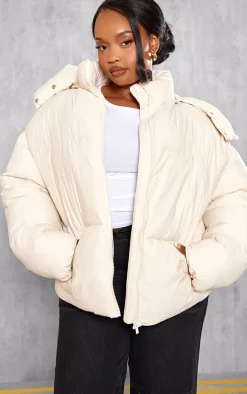 Plus Cream Oversized Hooded Puffer Jacket