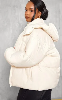 Plus Cream Oversized Hooded Puffer Jacket