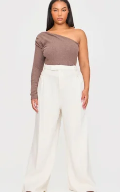 Plus Cream Pintuck Tailored Sweatpants