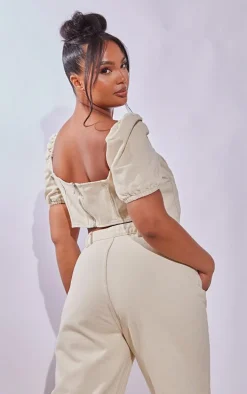 Plus Cream Puff Sleeve Denim Corset Top