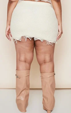 Plus Cream Raw Hem Knit Skirt