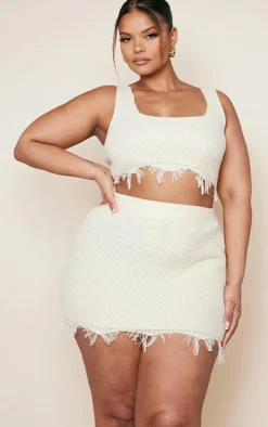 Plus Cream Raw Hem Knit Skirt