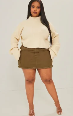 Plus Cream Rib Knit Open Back Cropped Sweater