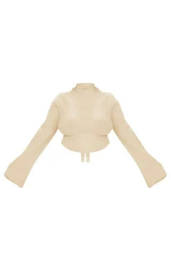 Plus Cream Rib Knit Open Back Cropped Sweater