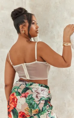 Plus Cream Satin Sheer Panel Corset