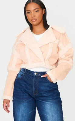 Plus Cream Shearling Trim Crop Aviator