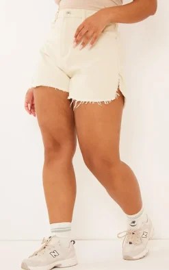 Plus Cream Side Split Denim Shorts