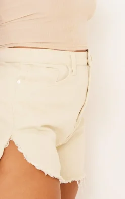 Plus Cream Side Split Denim Shorts