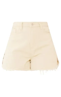 Plus Cream Side Split Denim Shorts
