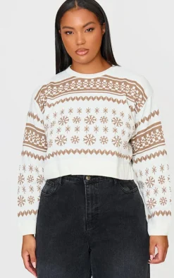 Plus Cream Snowflake Fairisle Cropped Christmas Sweater
