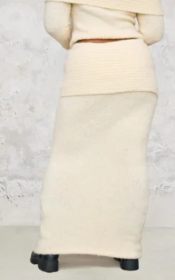 Plus Cream Soft Bobble Knit Foldover Maxi Skirt