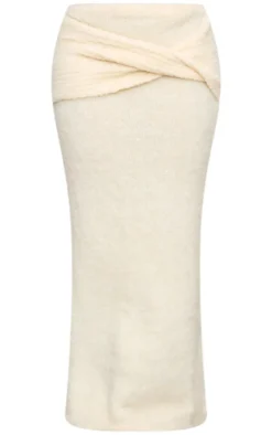Plus Cream Soft Bobble Knit Foldover Maxi Skirt