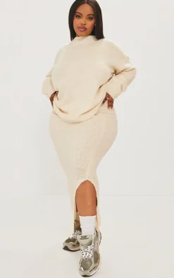 Plus Cream Soft Knit Boucle Maxi Skirt