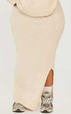 Plus Cream Soft Knit Boucle Maxi Skirt