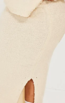 Plus Cream Soft Knit Boucle Maxi Skirt