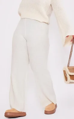 Plus Cream Soft Knit Wide Leg Pants