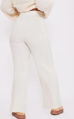 Plus Cream Soft Knit Wide Leg Pants