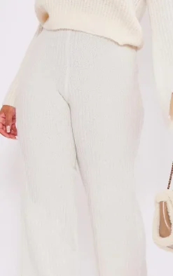 Plus Cream Soft Knit Wide Leg Pants