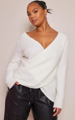 Plus Cream Soft Knit Wrap Sweater
