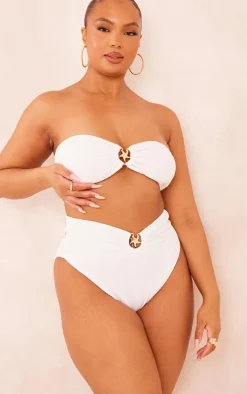 Plus Cream Starfish Trim Crinkle Bikini Bottoms