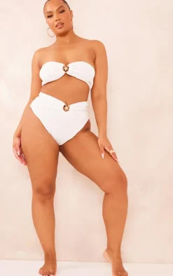 Plus Cream Starfish Trim Crinkle Bikini Top