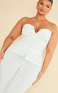 Plus Cream Stretch Woven Bandeau Top