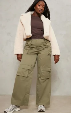 Plus Cream Teddy Fur Button Cropped Coat