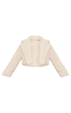 Plus Cream Teddy Fur Button Cropped Coat